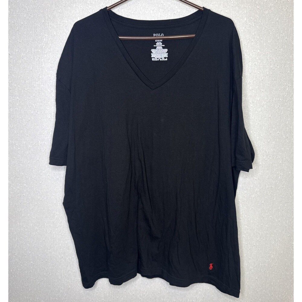 Ralph Lauren Mens 3XL Big & Tall Black V Neck Short Sleeve Cotton T Shirt Pony
